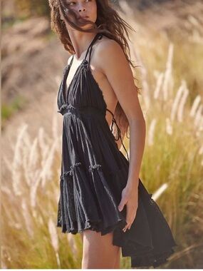 Free People Black Halter Tiered Mini Dress
